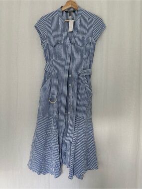 White House Black Market Blue & White Striped Midi Shirt Dress